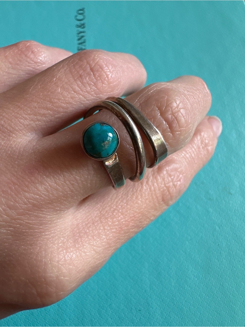 Vintage Sterling Turquoise Mexican Modernist Swirl Ring Size 7